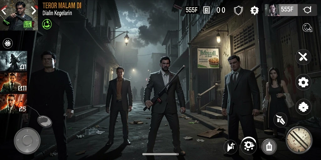 Tampilan gameplay menakutkan dari 555F saat menjelajahi kegelapan.