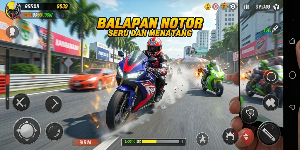 Screenshot game 9939 menampilkan aksi balapan motor yang seru dan dinamis.