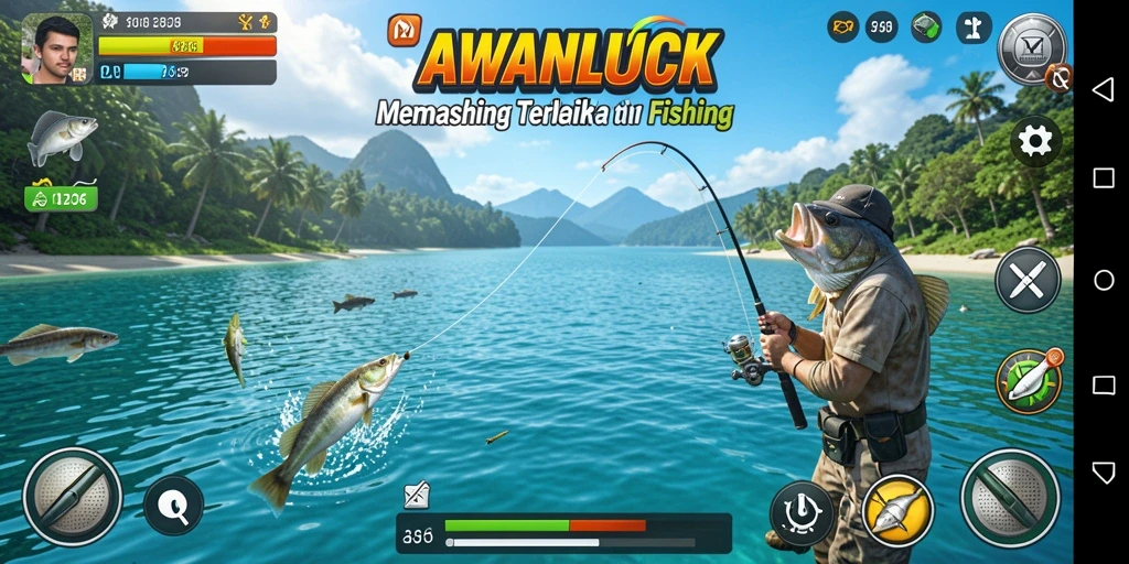 Tampilan gameplay ikan yang sedang ditangkap di AWANLUCK.
