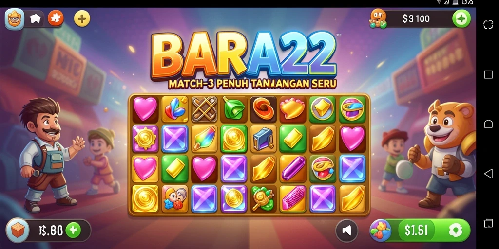 Tampilan gameplay seru permainan Match-3 BARA22.