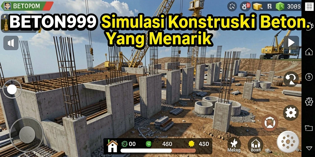 Tampilan gameplay <strong>BETON999</strong> menampilkan aktivitas konstruksi beton yang mendetail.