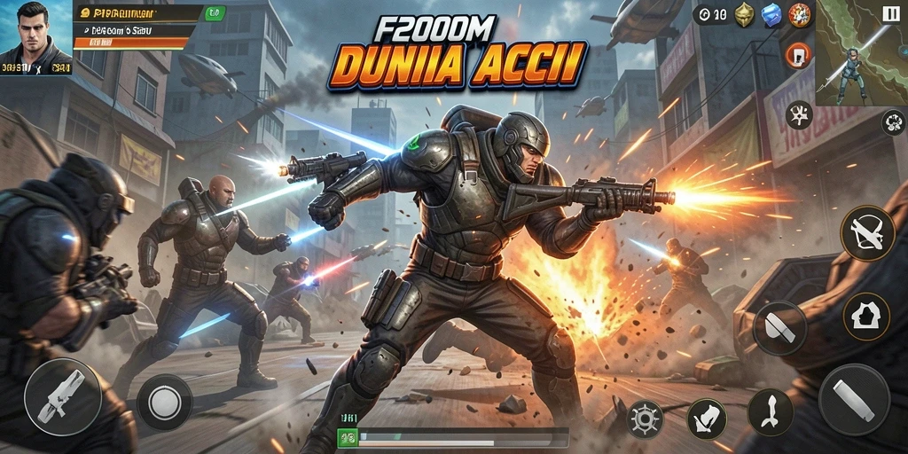 Tampilan gameplay Action F200M yang menegangkan dan seru.