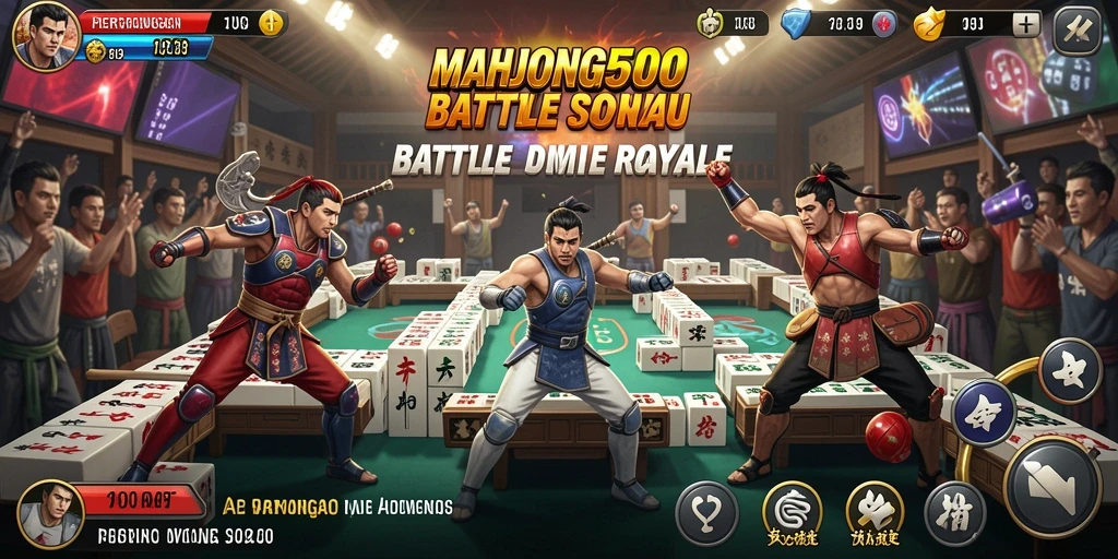 Tampilan gameplay seru dalam <strong>MAHJONG500</strong> saat bertempur di arena Battle Royale.