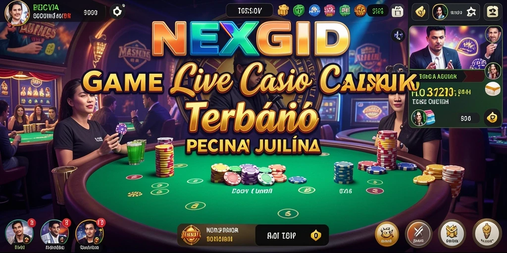 Screenshot gameplay NEXGID dengan dealer dan meja permainan Live Casino.