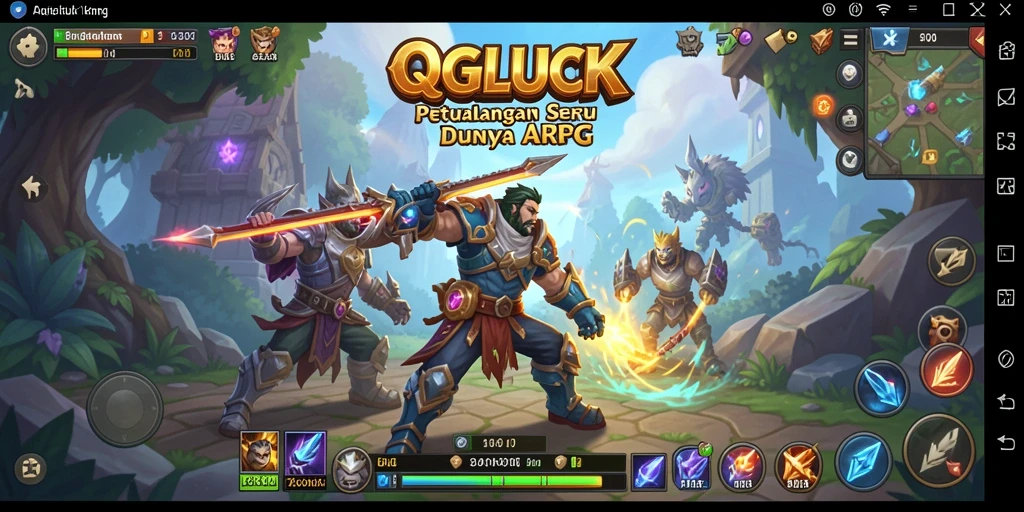 Gameplay QGLUCK menampilkan pertarungan seru dan eksplorasi luas.