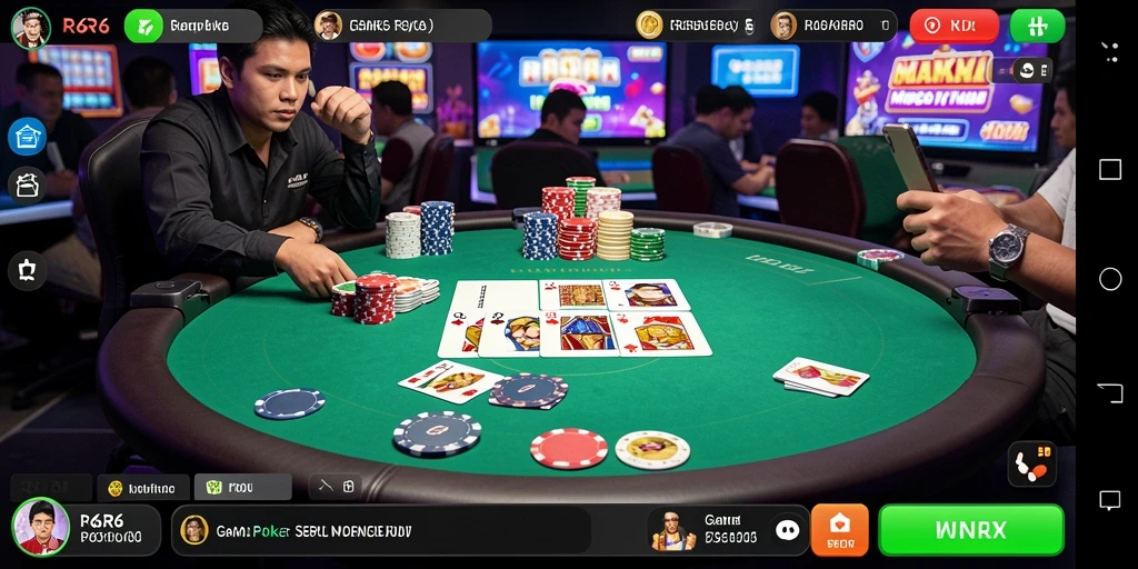 Tampilan gameplay menarik dari R6R6 yang menyajikan permainan poker.