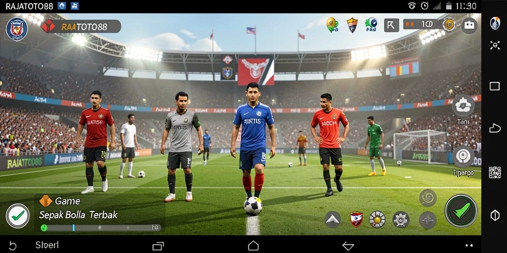 Tampilan gameplay RAJATOTO88 yang mendebarkan dalam aksi sepak bola.