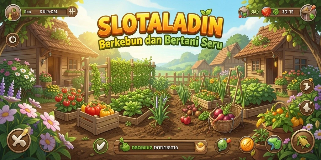 Screenshot permainan SLOTALADIN menampilkan aktivitas berkebun yang menyenangkan.